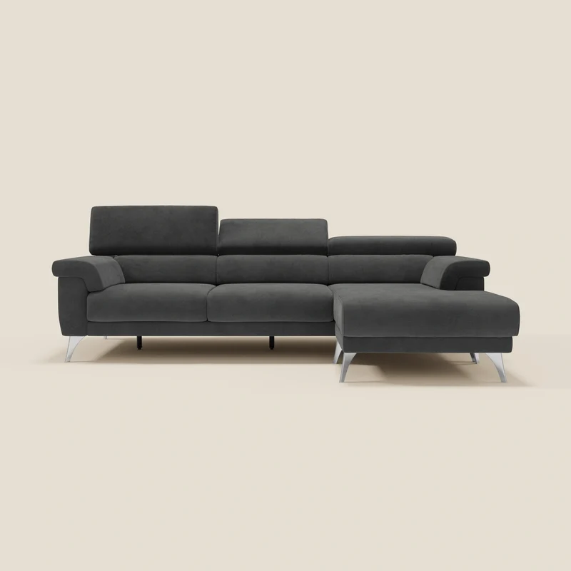 Raffaello Canapé d'angle avec assises coulissantes et têtières en microfibre détachable T11 noir