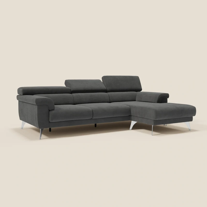 Raffaello Canapé d'angle avec assises coulissantes et têtières en microfibre détachable T11 noir