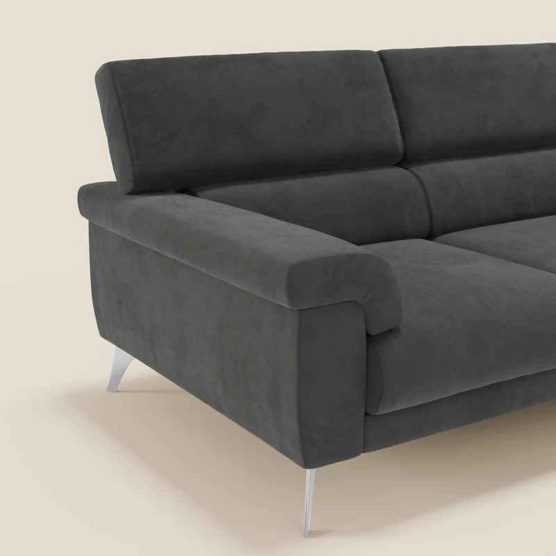 Raffaello Canapé d'angle avec assises coulissantes et têtières en microfibre détachable T11 noir