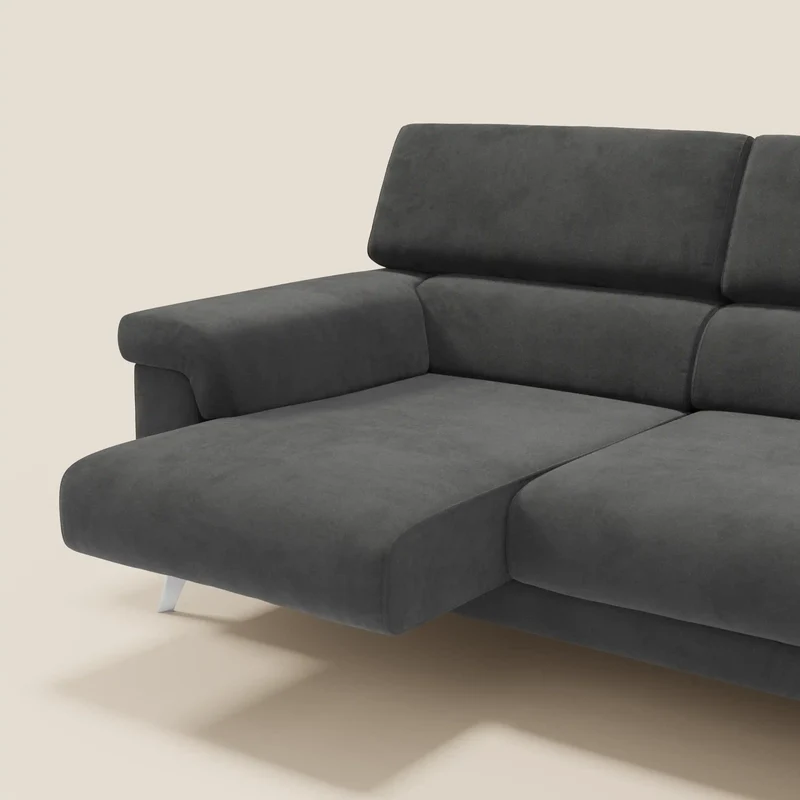 Raffaello Canapé d'angle avec assises coulissantes et têtières en microfibre détachable T11 noir