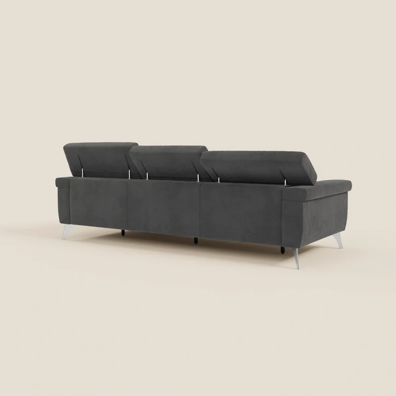 Raffaello Canapé d'angle avec assises coulissantes et têtières en microfibre détachable T11 noir