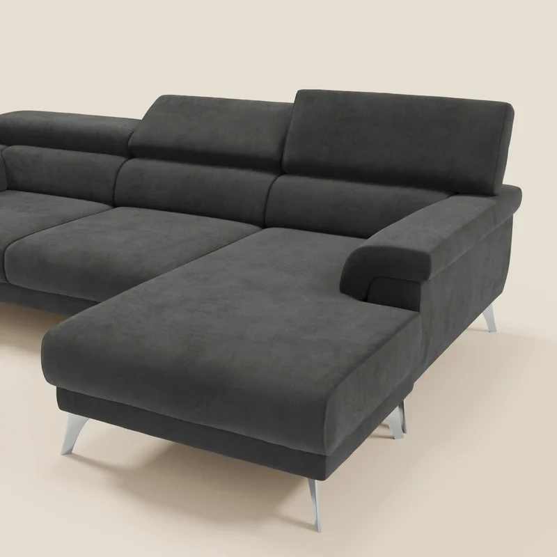 Raffaello Canapé d'angle avec assises coulissantes et têtières en microfibre détachable T11 noir