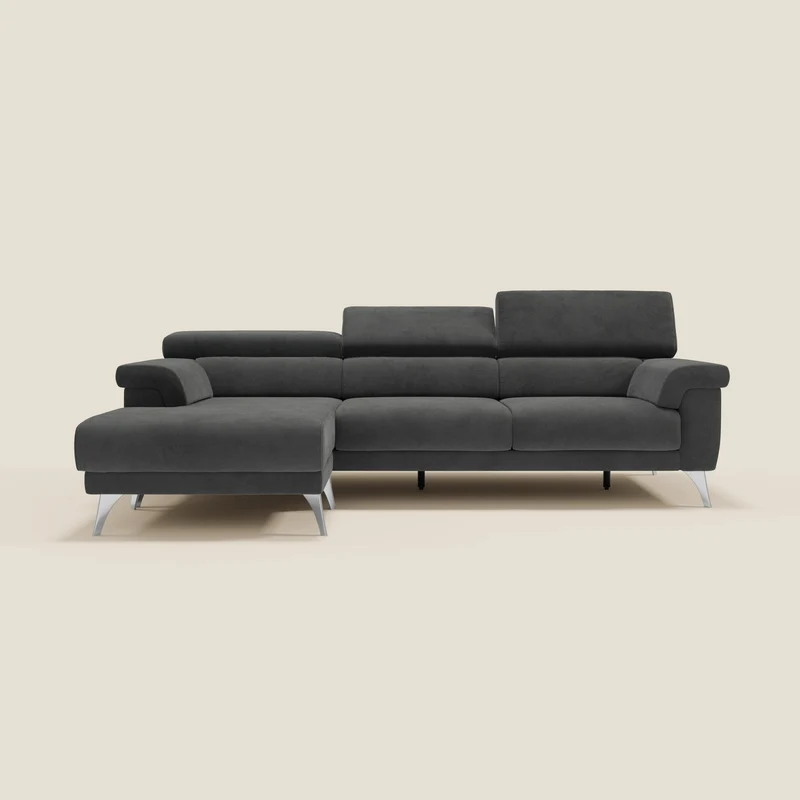 Raffaello Canapé d'angle avec assises coulissantes et têtières en microfibre détachable T11 noir