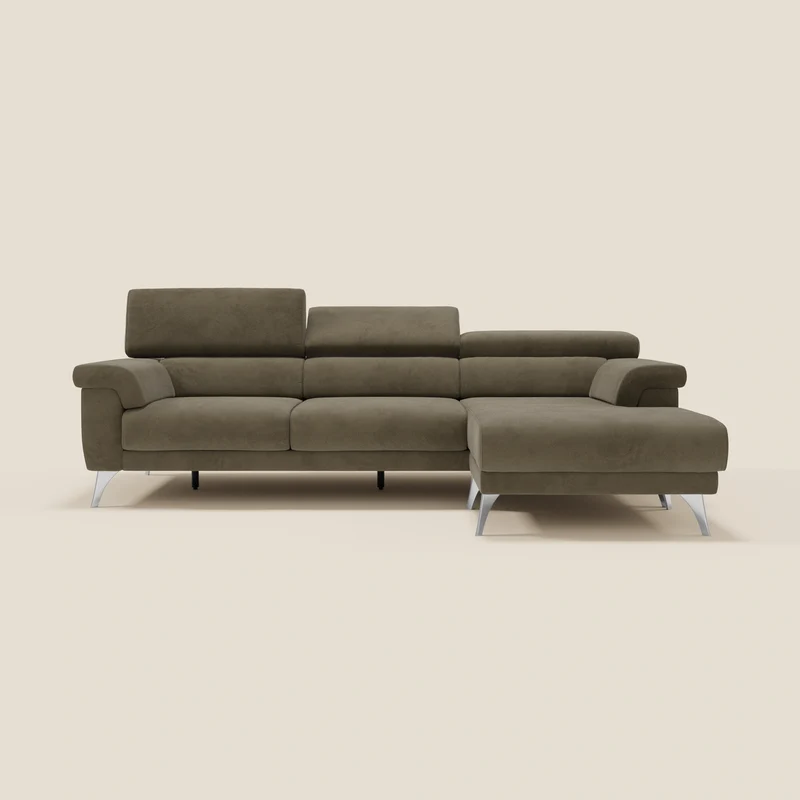Raffaello Canapé d'angle avec assises coulissantes et têtières en microfibre détachable T11 marron