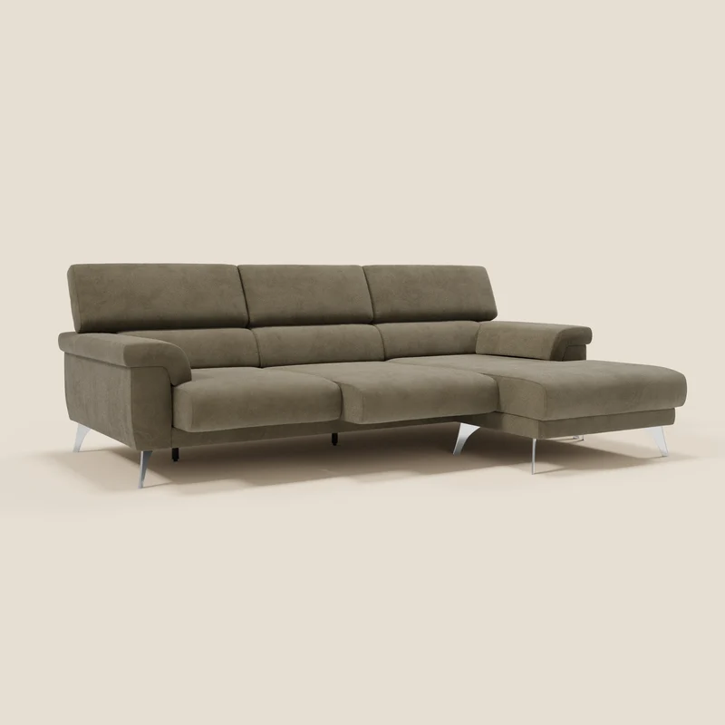 Raffaello Canapé d'angle avec assises coulissantes et têtières en microfibre détachable T11 marron