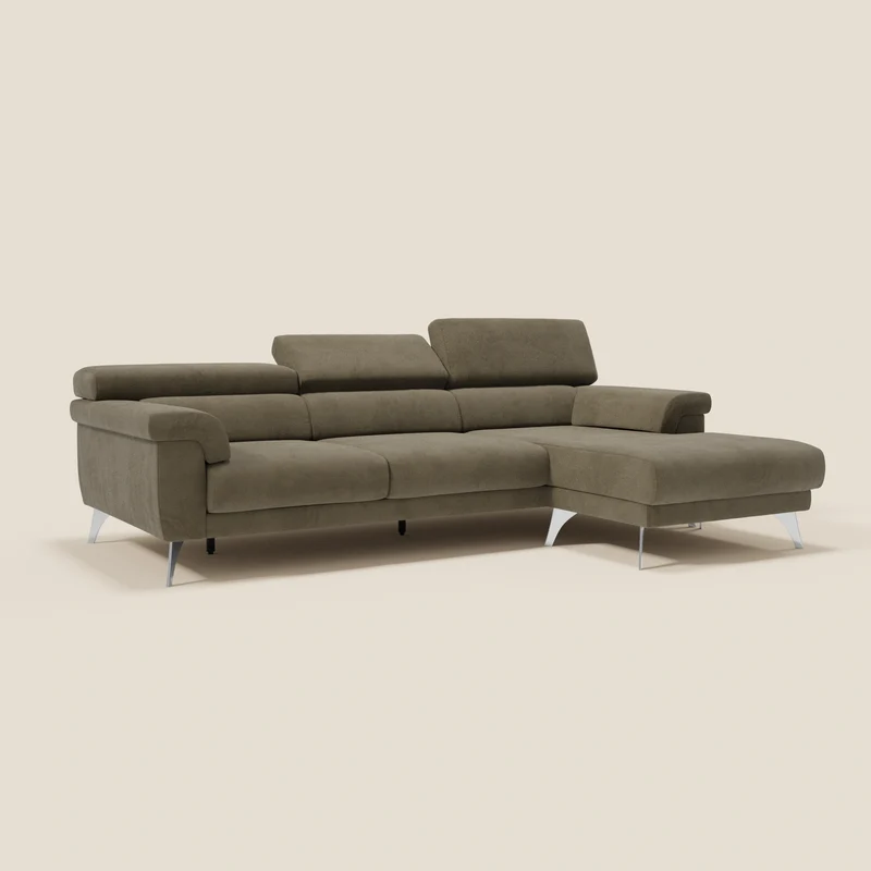Raffaello Canapé d'angle avec assises coulissantes et têtières en microfibre détachable T11 marron
