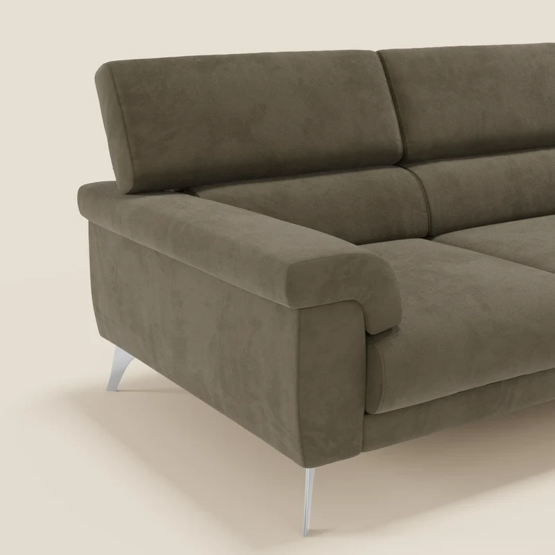 Raffaello Canapé d'angle avec assises coulissantes et têtières en microfibre détachable T11 marron