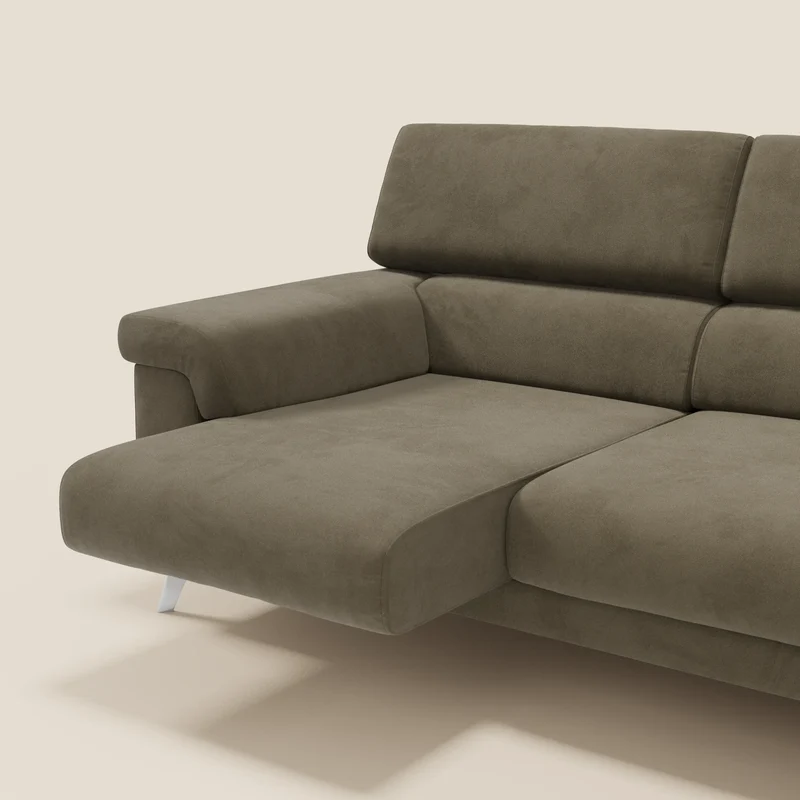 Raffaello Canapé d'angle avec assises coulissantes et têtières en microfibre détachable T11 marron