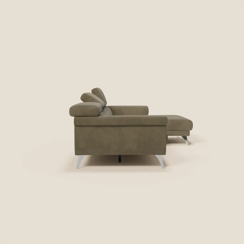 Raffaello Canapé d'angle avec assises coulissantes et têtières en microfibre détachable T11 marron