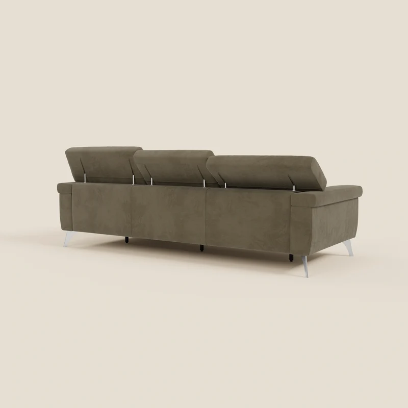 Raffaello Canapé d'angle avec assises coulissantes et têtières en microfibre détachable T11 marron