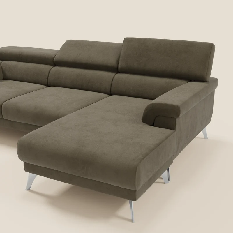 Raffaello Canapé d'angle avec assises coulissantes et têtières en microfibre détachable T11 marron