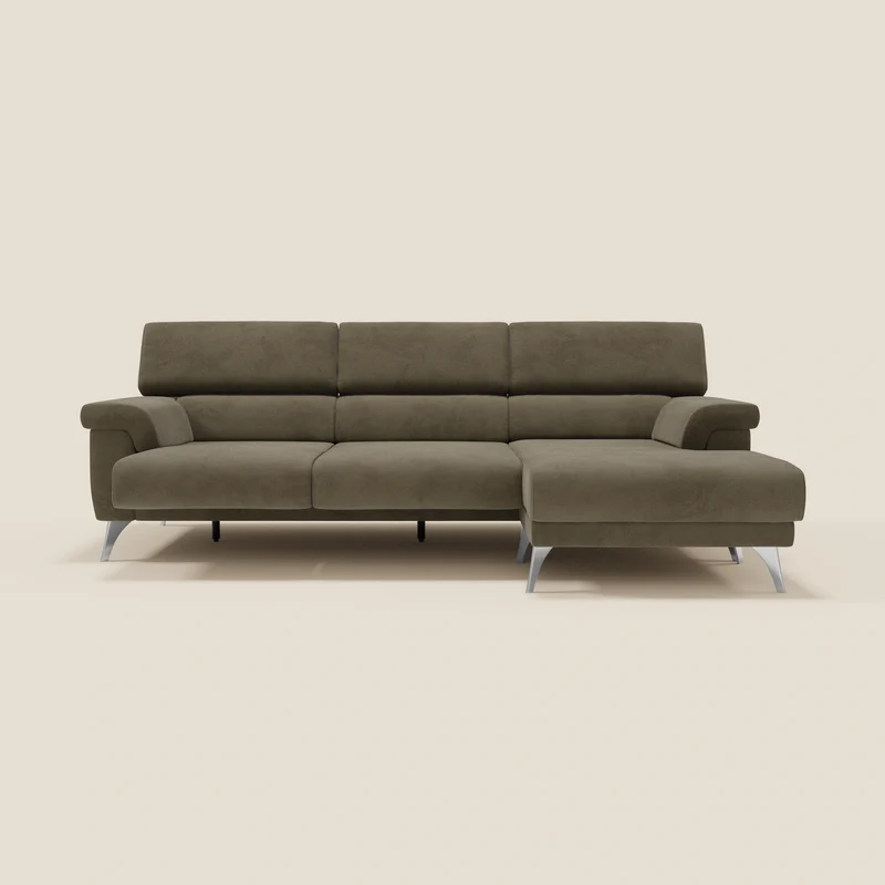 Raffaello Canapé d'angle avec assises coulissantes et têtières en microfibre détachable T11 marron