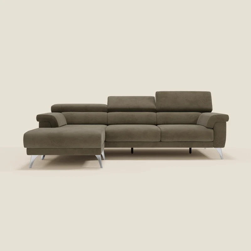 Raffaello Canapé d'angle avec assises coulissantes et têtières en microfibre détachable T11 marron