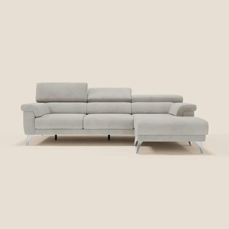 Raffaello Canapé d'angle avec assises coulissantes et têtières en microfibre détachable T11 crème