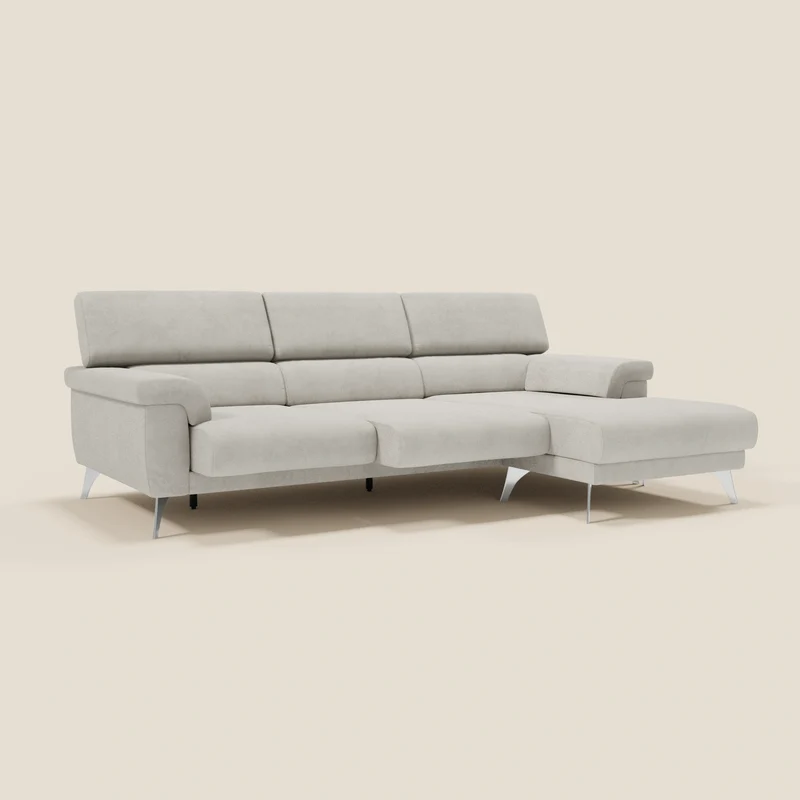 Raffaello Canapé d'angle avec assises coulissantes et têtières en microfibre détachable T11 crème