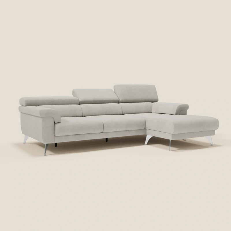 Raffaello Canapé d'angle avec assises coulissantes et têtières en microfibre détachable T11 crème