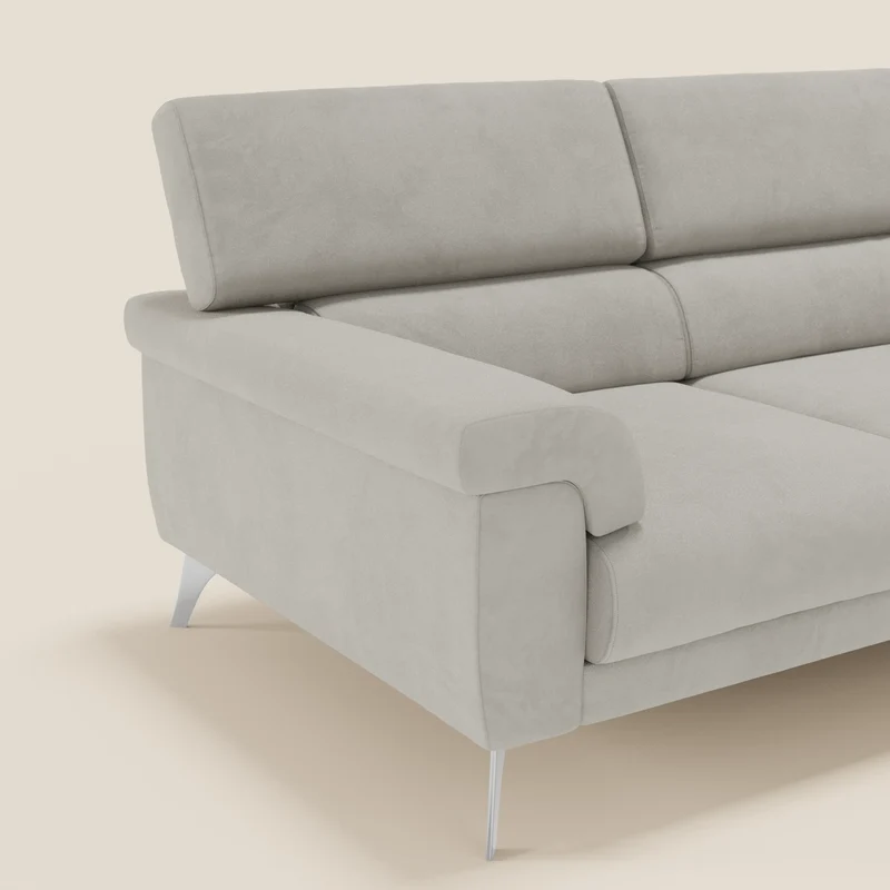 Raffaello Canapé d'angle avec assises coulissantes et têtières en microfibre détachable T11 crème