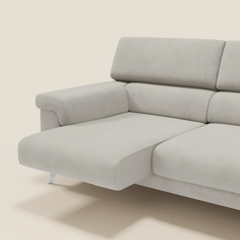 Raffaello Canapé d'angle avec assises coulissantes et têtières en microfibre détachable T11 crème