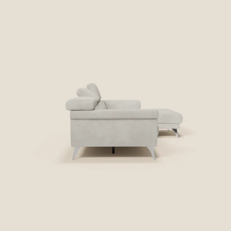 Raffaello Canapé d'angle avec assises coulissantes et têtières en microfibre détachable T11 crème