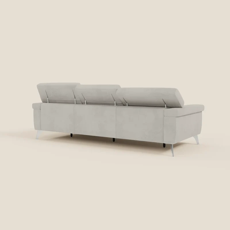 Raffaello Canapé d'angle avec assises coulissantes et têtières en microfibre détachable T11 crème