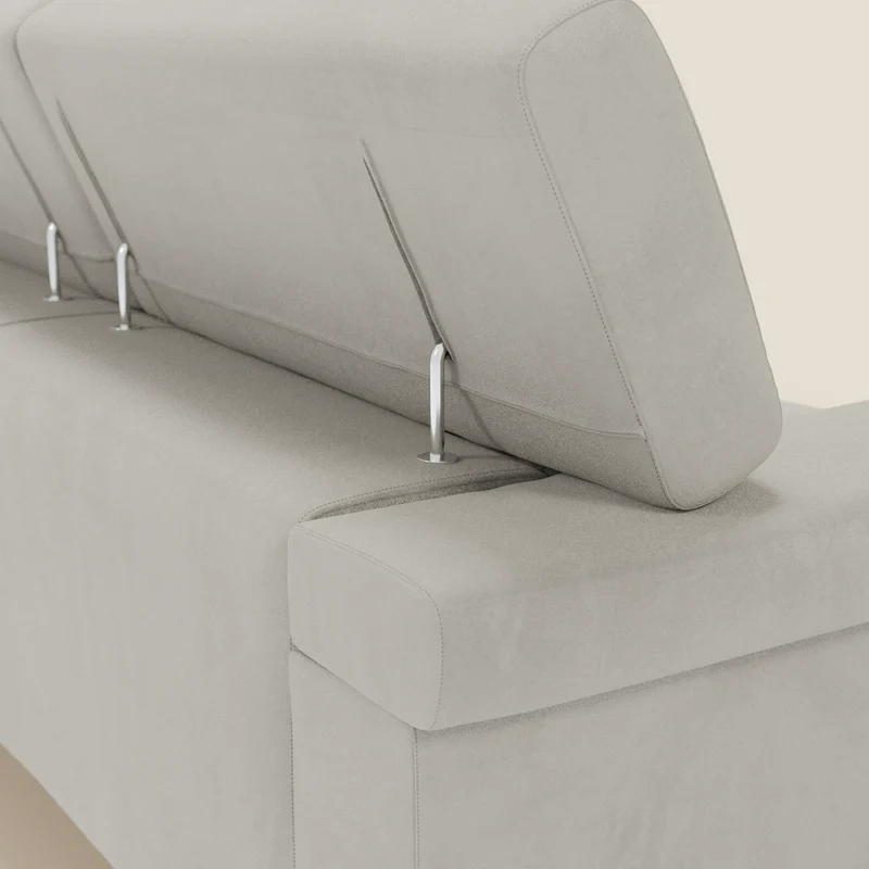Raffaello Canapé d'angle avec assises coulissantes et têtières en microfibre détachable T11 crème