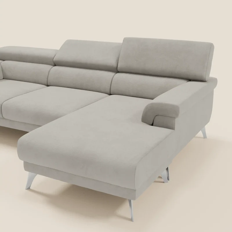 Raffaello Canapé d'angle avec assises coulissantes et têtières en microfibre détachable T11 crème