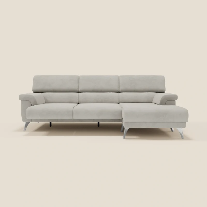 Raffaello Canapé d'angle avec assises coulissantes et têtières en microfibre détachable T11 crème