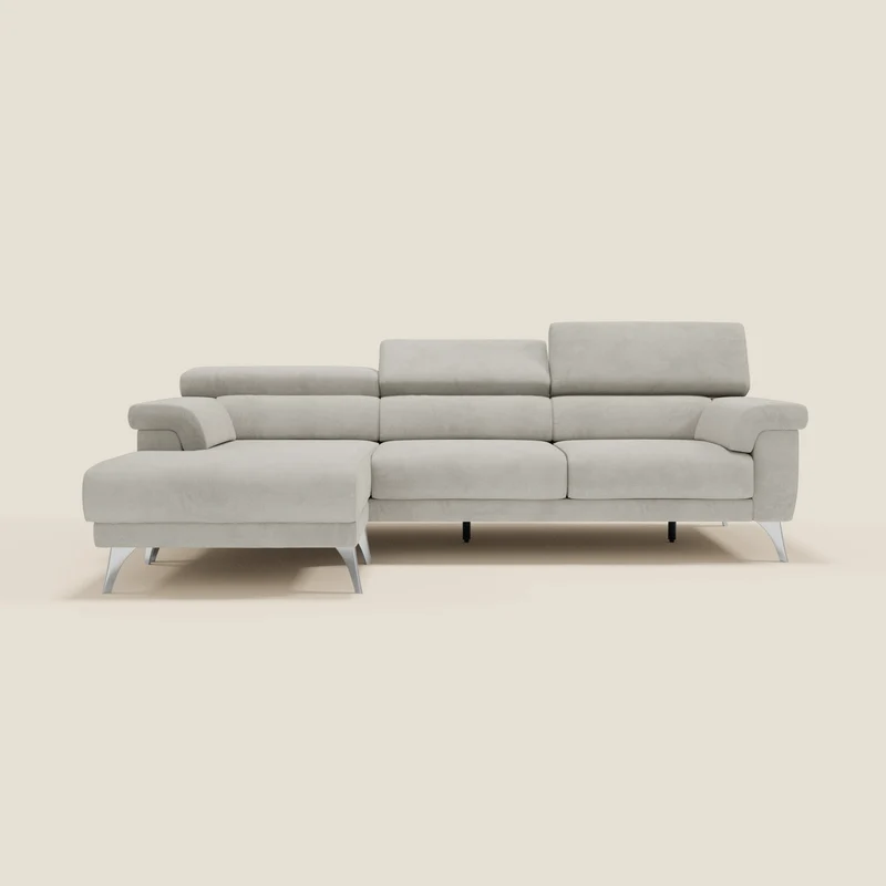 Raffaello Canapé d'angle avec assises coulissantes et têtières en microfibre détachable T11 crème