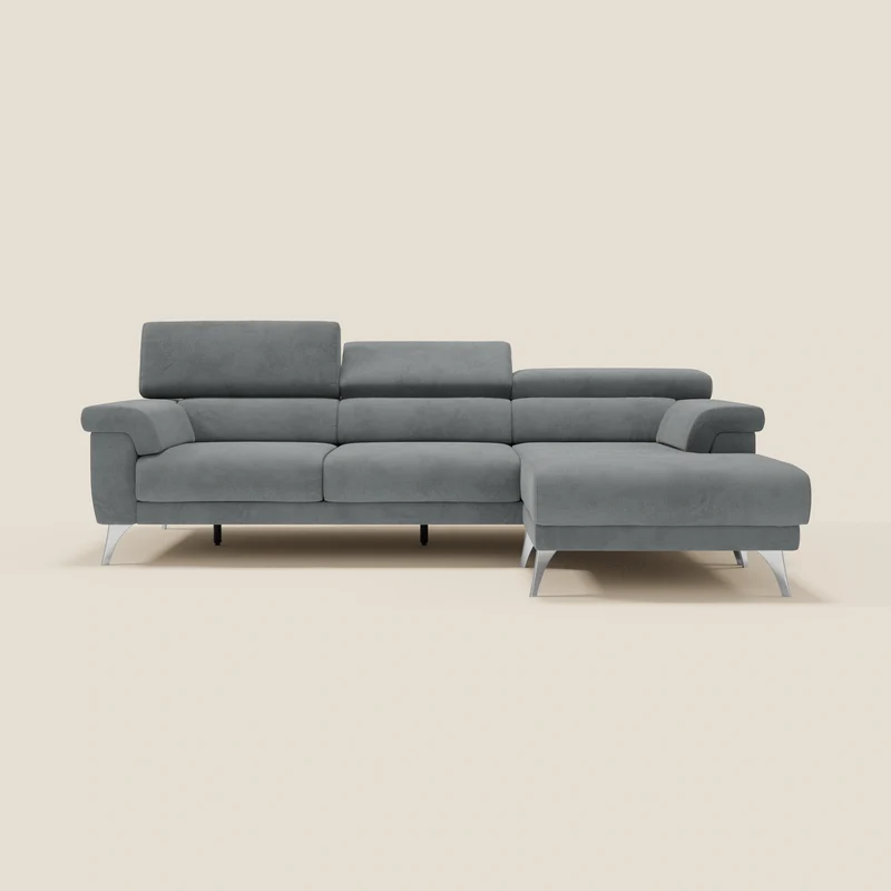 Raffaello Canapé d'angle avec assises coulissantes et têtières en microfibre détachable T11 gris