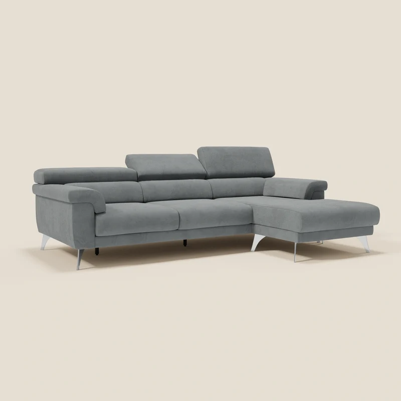 Raffaello Canapé d'angle avec assises coulissantes et têtières en microfibre détachable T11 gris