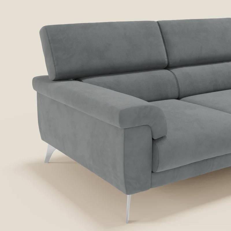 Raffaello Canapé d'angle avec assises coulissantes et têtières en microfibre détachable T11 gris
