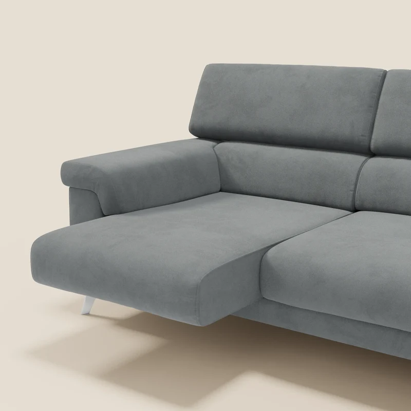 Raffaello Canapé d'angle avec assises coulissantes et têtières en microfibre détachable T11 gris