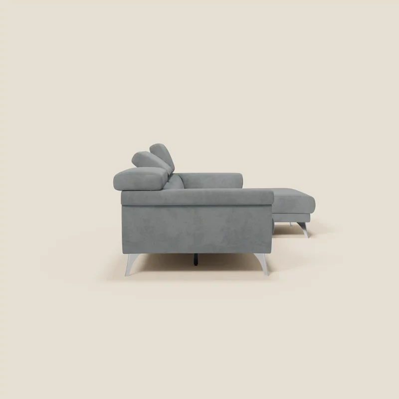 Raffaello Canapé d'angle avec assises coulissantes et têtières en microfibre détachable T11 gris