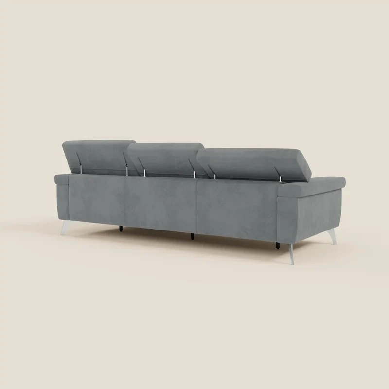 Raffaello Canapé d'angle avec assises coulissantes et têtières en microfibre détachable T11 gris
