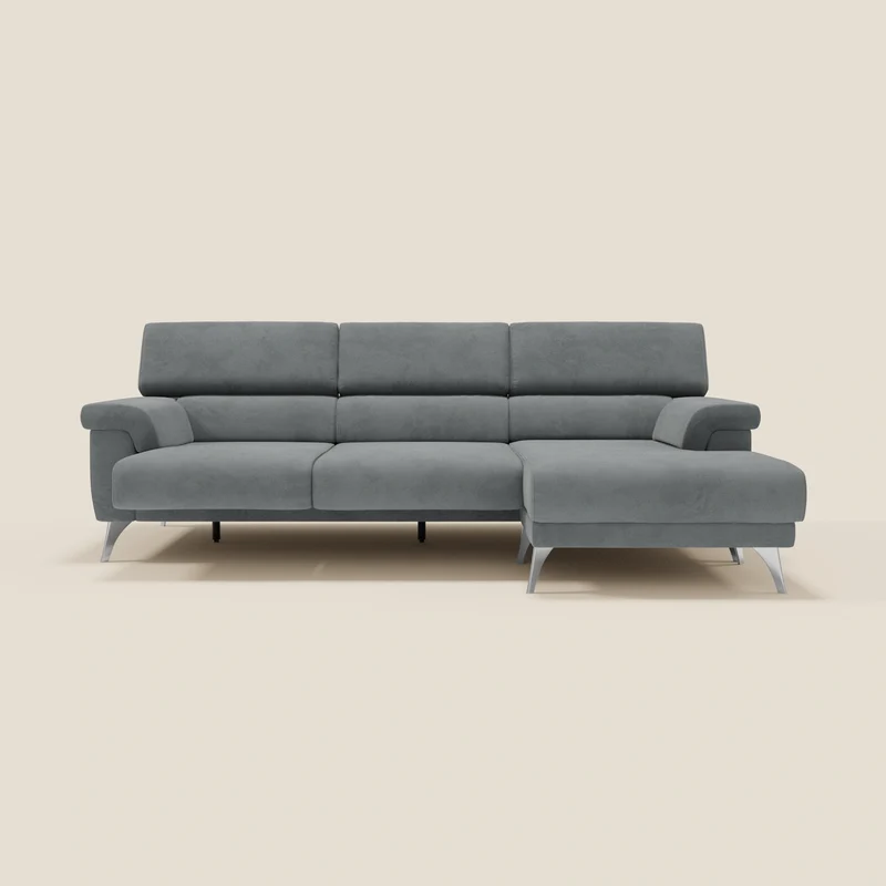 Raffaello Canapé d'angle avec assises coulissantes et têtières en microfibre détachable T11 gris