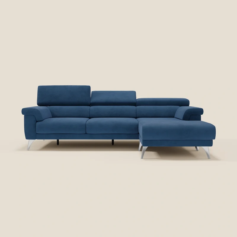 Raffaello Canapé d'angle avec assises coulissantes et têtières en microfibre détachable T11 bleu