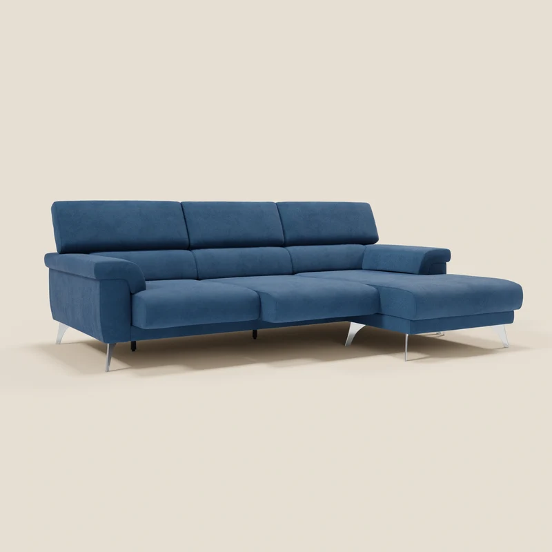 Raffaello Canapé d'angle avec assises coulissantes et têtières en microfibre détachable T11 bleu