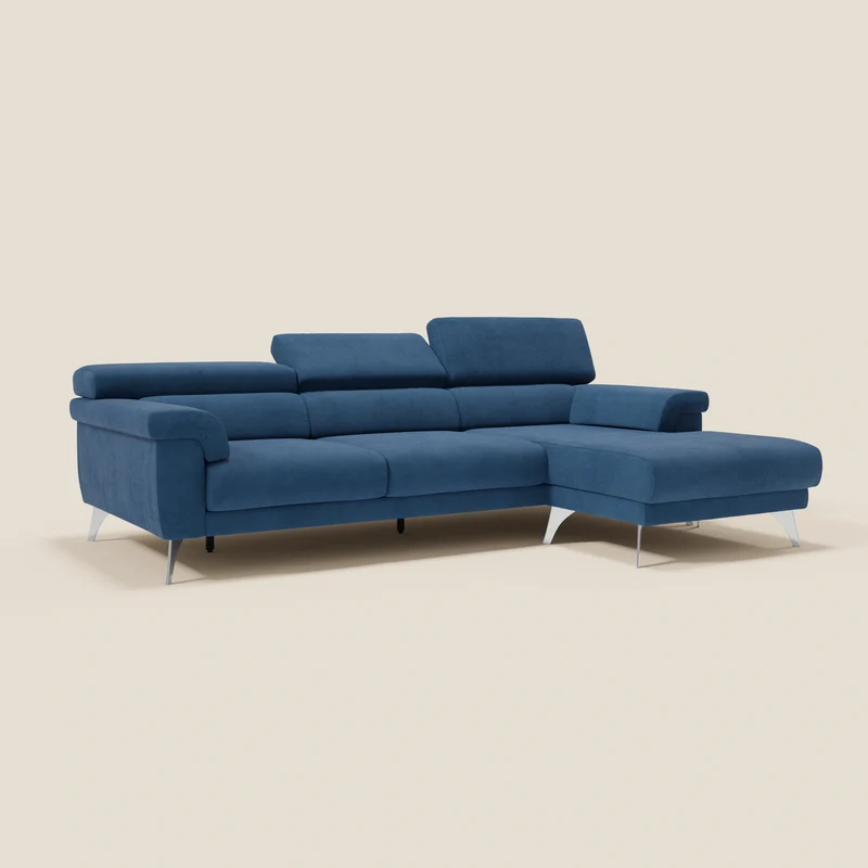 Raffaello Canapé d'angle avec assises coulissantes et têtières en microfibre détachable T11 bleu