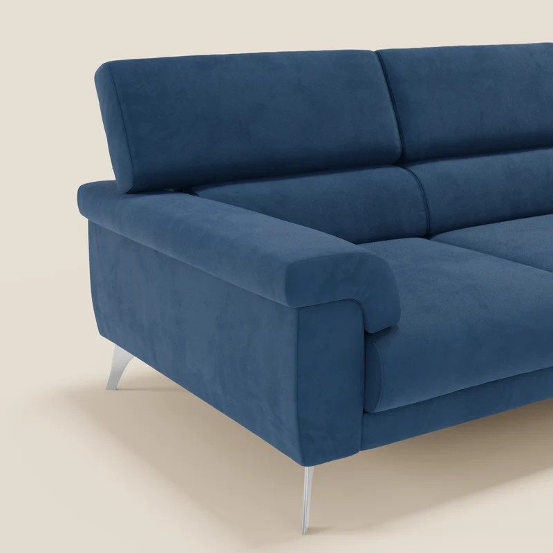 Raffaello Canapé d'angle avec assises coulissantes et têtières en microfibre détachable T11 bleu