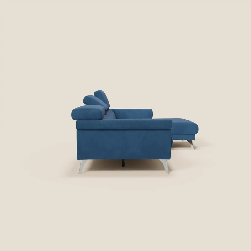Raffaello Canapé d'angle avec assises coulissantes et têtières en microfibre détachable T11 bleu
