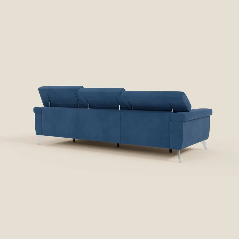 Raffaello Canapé d'angle avec assises coulissantes et têtières en microfibre détachable T11 bleu