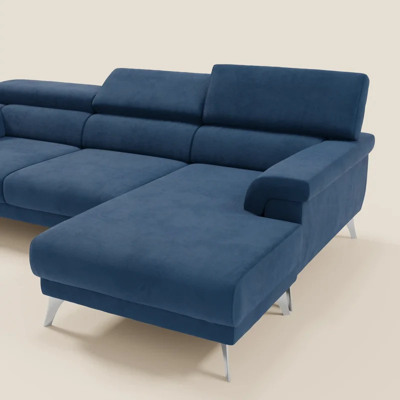 Raffaello Canapé d'angle avec assises coulissantes et têtières en microfibre détachable T11 bleu