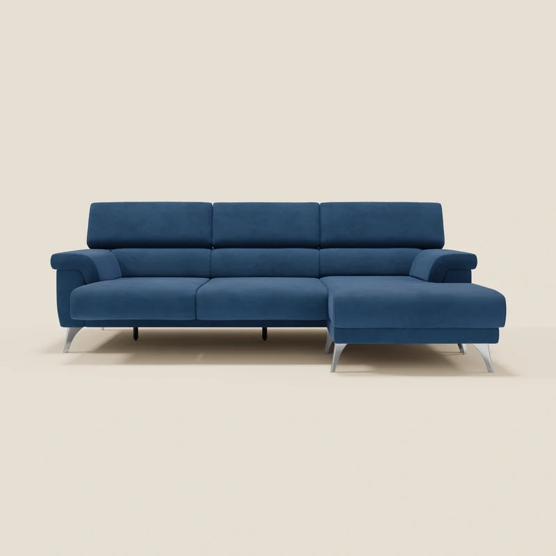 Raffaello Canapé d'angle avec assises coulissantes et têtières en microfibre détachable T11 bleu