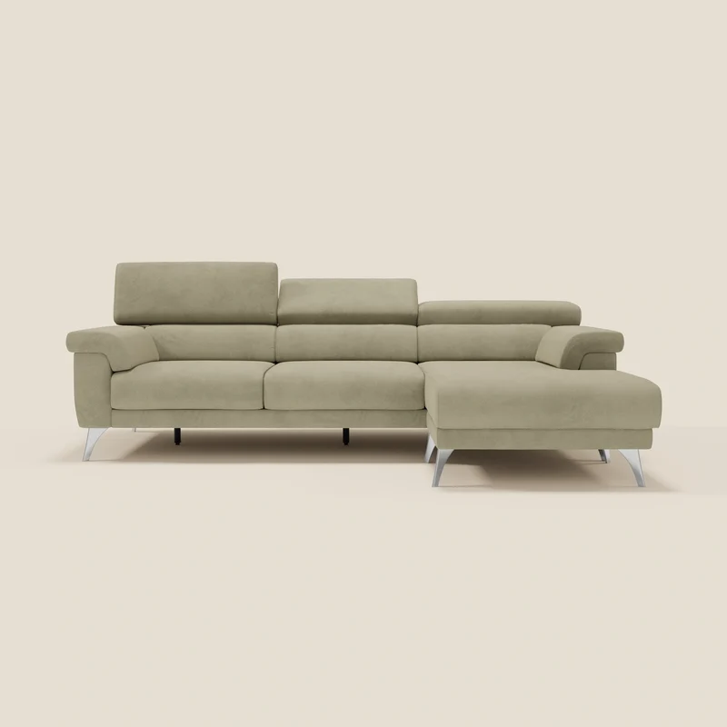Raffaello Canapé d'angle avec assises coulissantes et têtières en microfibre détachable T11 beige