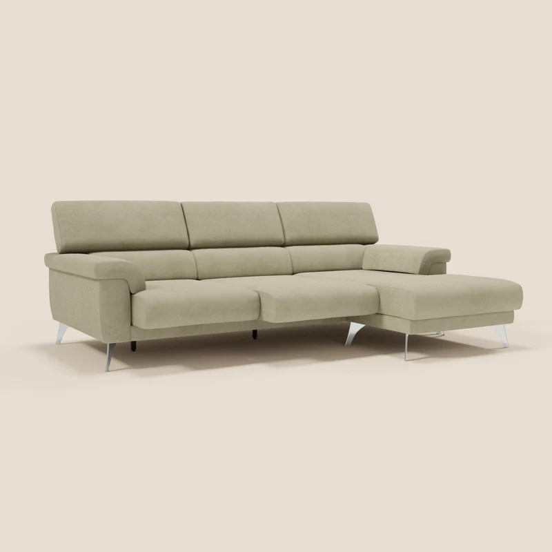 Raffaello Canapé d'angle avec assises coulissantes et têtières en microfibre détachable T11 beige
