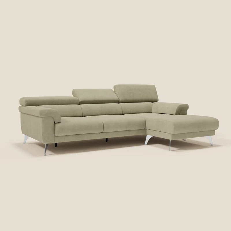 Raffaello Canapé d'angle avec assises coulissantes et têtières en microfibre détachable T11 beige