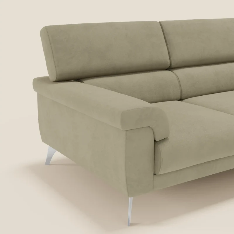 Raffaello Canapé d'angle avec assises coulissantes et têtières en microfibre détachable T11 beige