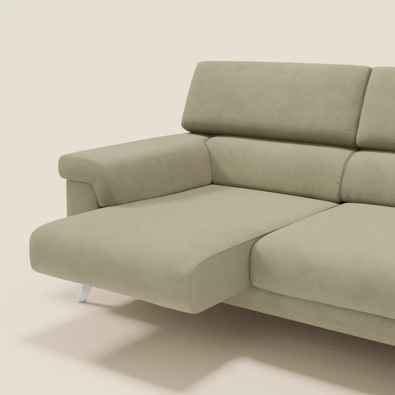 Raffaello Canapé d'angle avec assises coulissantes et têtières en microfibre détachable T11 beige