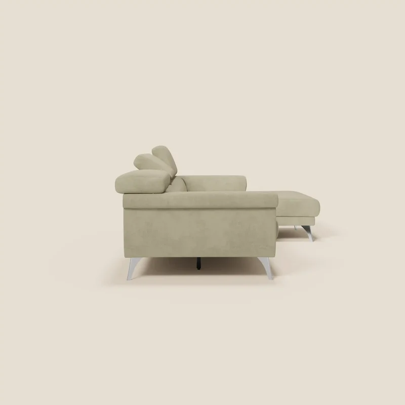 Raffaello Canapé d'angle avec assises coulissantes et têtières en microfibre détachable T11 beige