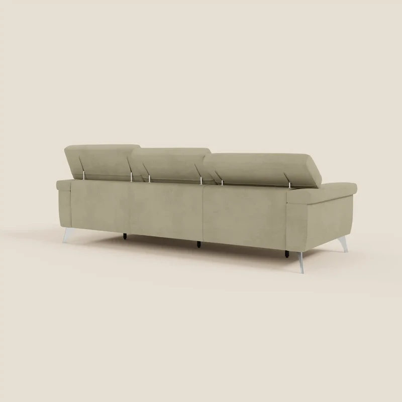 Raffaello Canapé d'angle avec assises coulissantes et têtières en microfibre détachable T11 beige